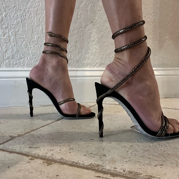 Rene Caovilla black and gold suede snake Margot sandals - Picture 1 of 4